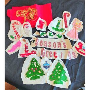 Vintage Christmas Appliqué Decorations Tree Skirt Festive Cutouts Embellishments